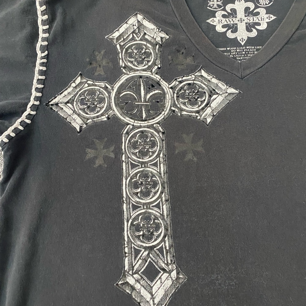 Y2K Raw State Redemption Winged Gothic Cross T-Shirt Black Thick Stitch Size L - Picture 2 of 8